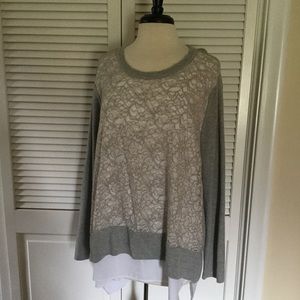 Simply Vera grey sweater top lace front,lined 2x